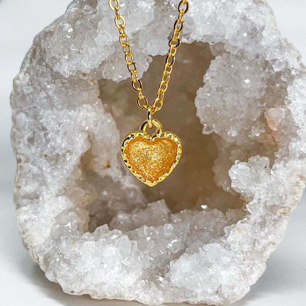 3/$20 14k Gold Glitter Resin Heart Handmade Charm Pendant Necklace